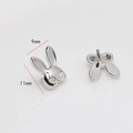 Detailed view of silver rabbit head studs showing front and back with size measurements - Rabbit Style / White Gold