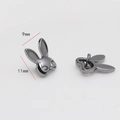 Detail of 9x11mm dark grey metal rabbit earrings showing front design and back pin studs - Rabbit Style / Gunmetal