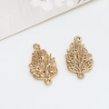 Detailed leaf-shaped gold plated pendant with cubic zirconia and double loops for DIY jewelry - Leaf Style (1# Double Hanging)