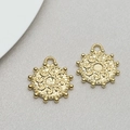 Detail of round gold pendant charms with sun and moon relief for DIY jewelry making - Sun Moon Style (3#)