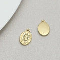 Close-up of golden Guadalupe pendant with detailed engraving for DIY jewelry - Oval Virgin Mary Style (7#)