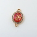 Close-up of gold-plated moon connector with orange fire opal and sparkling zircon frame - Water Red Oval (D1685)