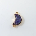 Close-up of purple glitter crescent moon connector charm with gold metal loops for DIY jewelry - Deep Purple Moon (D1685)