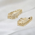 Detail of gold feather earrings showing realistic metal textures and push-back studs - Leaf Pendant with Post