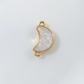 Macro detail of crescent moon pendant connector with iridescent sequins and gold loops - White Moon (D1685)