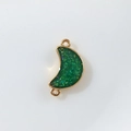 Detail of crescent moon pendant with green sequins and gold-plated dual-loop jewelry connectors - Green Moon (D1685)