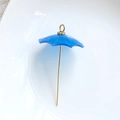 Macro view of blue resin umbrella pendant with golden metal handle for DIY jewelry crafts - Deep Blue Umbrella (Style 8)