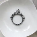 Detailed view of flame-patterned gothic ring accessory with dark gunmetal finish - 3# Gun Black Flame Backrest / Gunmetal