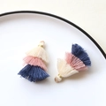 Nahaufnahme von dreilagigen Kontrast-Baumwollquasten mit Golddraht für DIY-Schmuck - Aprikose Rosa Blau (1#)