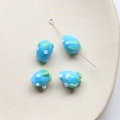 Detailed view of sky blue lampwork glass beads with white flowers for DIY jewelry making - 1 Piece / Sky Blue (1#)