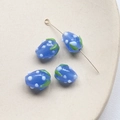 Close-up of blue glass fruit beads with white dots and green leaves for DIY jewelry - 1 Piece / Light Blue (3#)