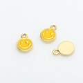 Close-up of mini gold-plated yellow enamel smiley face round charms for DIY jewelry making - 1# Round Smile Face