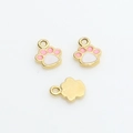 Detail of paw-shaped gold-plated charms with pink enamel inlay for DIY jewelry making - 9# Pink Cat Paw