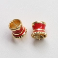 Detailed view of red enamel wizard hat charms with gold plating and baroque textures - Gold