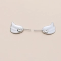 Detailed view of silver wing-shaped stud earrings with realistic feather textures - Auspicious Cloud Wings (5#)