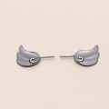 Detailed view of dark grey metallic wing earrings with cloud-inspired scrollwork design - Auspicious Cloud Wings (6#)
