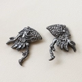 Detail of tribal style dark grey plated metal pendants with ornate engravings and small zircons - 3# Dragon Axe / Gunmetal