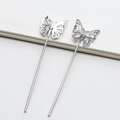 Detailed front and back view of silver butterfly wand with shimmering cubic zirconia - Butterfly Scepter Platinum (2#)