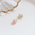 Pink resin strawberry pendants with gold foil seeds and green leaves for DIY jewelry - Light Pink Strawberry Style