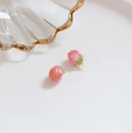 Pink resin rose bud earring charms with gold foil and metal loops for DIY crafting - Rose Red Strawberry Style