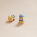 Cute flocked yellow duck miniatures with blue accessories for DIY crafts and decor - Little Yellow Duck Style