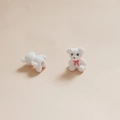 Cute white flocked bear charm with red bow for DIY jewelry and bag accessories - 4# White Bear