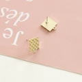 Golden square stud earrings with quilted texture and small hanging loop for DIY jewelry - Square (2#)