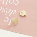 Golden round checkered DIY earring studs with smooth brushed back and hanging loop - Round (3#)