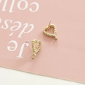 Golden heart-shaped stud earring component with beaded texture and hanging loop - Hollow Heart (4#)