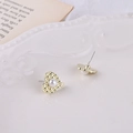 Detailed view of heart-shaped gold pearl earring studs with quilted texture for DIY - Heart Style (1#)