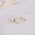 Detail of gold geometric earrings base with lattice texture and pearl for DIY jewelry - Round Style (3#)