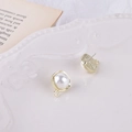Detailed view of pearl earrings with gold metal frame and hanging loop for DIY jewelry - Large Round Style (4#)