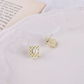 Close-up of golden square quilted earrings components with pearl inlay and hanging loop - Square Design (2#)