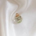 Clear glass ball pendant with white dried flowers and golden cap for DIY earrings - White Green