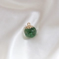Transparent green glass ball pendant with dried flowers and golden metallic cap - Grass Green