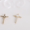 Gold-plated copper cross nail charms with sparkling cubic zirconia inlays for DIY art - 13#