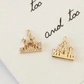 Macro detail of gold castle charm with zircon inlay for DIY jewelry making - 3# Palace Style Castle Zirconia Pendant Style (D1084)