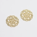 Vue macro détaillée de deux breloques dorées en forme de fleurs creuses avec motifs fins - Grand Cercle Creux (D1160)
