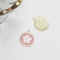Pink and white cherry blossom enamel charm with gold finish and connector ring - Pink/White Round Flower