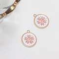 Set of two pink cherry blossom charms with gold-tone alloy edges for DIY jewelry making - White/Pink Round Flower