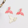 Golden mermaid tail alloy pendant with hot pink enamel and light blue dot detail - Mermaid Tail