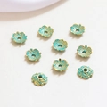 Close-up of blue floral alloy bead caps with gold edges for DIY jewelry making - Style 5 (D1284)