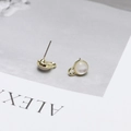 925 silver stud earrings with cat eye stone and hanging loop in golden finish - 1# White Cat's Eye Small