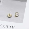 Round 925 silver cat eye stone earrings with gold bead frame and hanging loop - 2# White Cat's Eye Medium