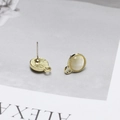 Golden alloy stud earring with cat eye stone inlay and bottom DIY pendant loop - 7# Pale Yellow Cat's Eye Medium