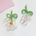 Handmade beaded flower pendant in white and green crystal finish for jewelry DIY - 2# White Flower With Green Leaf (D1257)