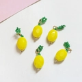 5-piece yellow beaded lemon pendants with green leaves for DIY jewelry making - 3# Small Lemon (D1257)
