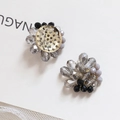 Handmade beaded earrings with gray crystal and purple beads on metal base - Black and Gray