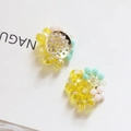 Handmade flower bead accessory in yellow and pink crystal with a silver metal base - Yellow-Green