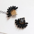Handmade black bead charm with dark grey square crystal and gold wire wrapping detail - Black (With Loop)